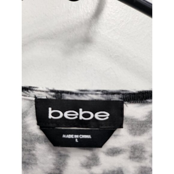 Bebe Womens Tunic Top Large Black Gray Leopard Print Lace Up  Long Sleeve Casual - Picture 4 of 9